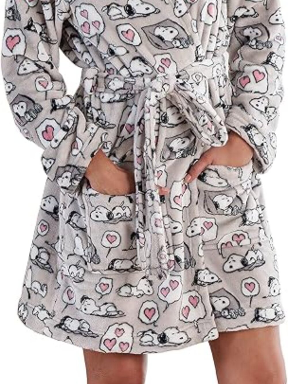 Peanuts Velvet Loft Short Lounge Robe Snoopy Sleeps Hearts Small - Picture 2 of 2